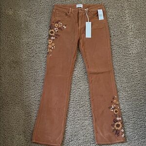 DRIFTWOOD Tan Floral Embroidered Kelly Bootcut Corduroy Jeans Size 28